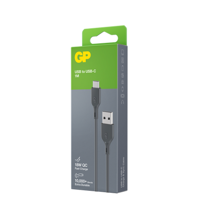 GP Charge & Sync Cable 1m USB-A to USB-C | Flexible TPE | 18W Quick Charge | 480Mbps Data Transfer | by Powercell