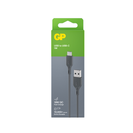 GP Charge & Sync Cable 1m USB-A to USB-C | Flexible TPE | 18W Quick Charge | 480Mbps Data Transfer | by Powercell