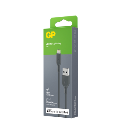 GP Charge & Sync Cable 1m USB-A to Lightning | MFi Certified | 12W Charging Output | 480Mbps Data Transfer | by Powercell