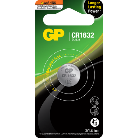 GP 3V 1632 Lithium Coin Cell Battery | Long Shelf Life | Compact Size | @Card of 1 | by Powercell