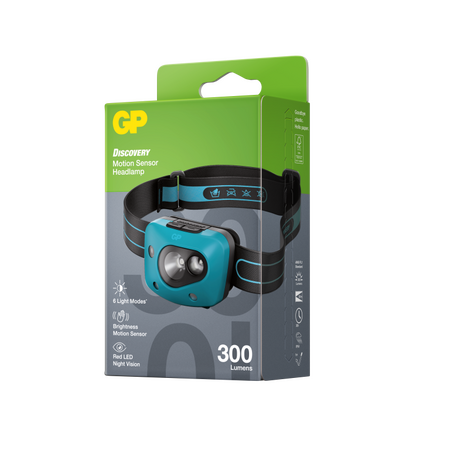 300Lm Headlamp | Motion Sensor & 6 Light Modes | IPX4 Water Resistant | by Powercell