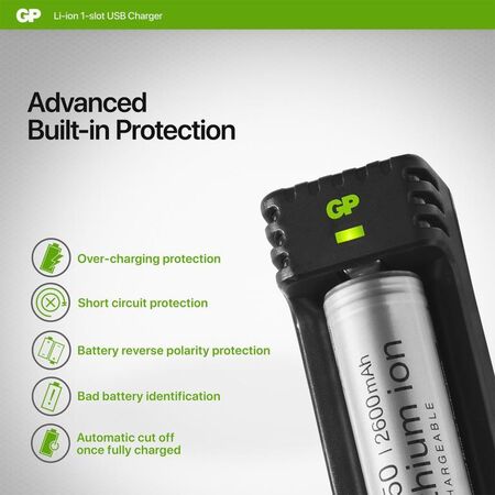 5V Single Slot Li-Ion Charger | Compatible with 10440-26650 | Intelligent Charging & Safety Features | by Powercell