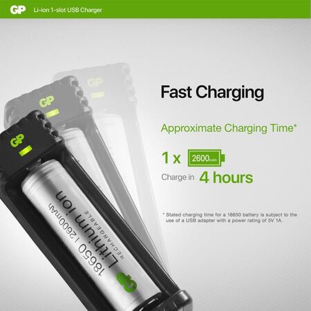 5V Single Slot Li-Ion Charger | Compatible with 10440-26650 | Intelligent Charging & Safety Features | by Powercell