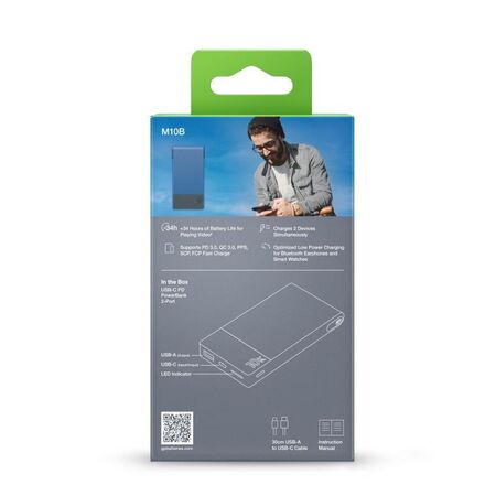 Li-ion Powerbank 10Ah | USB-C & USB-A Fast Charge | 22.5W Output | Blue | by Powercell