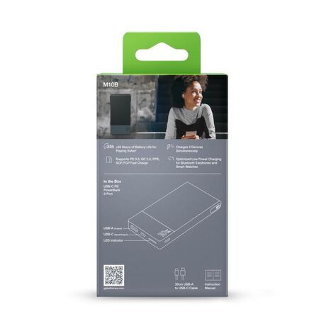 Li-ion Powerbank 10Ah 37Wh | USB-C PD 22.5W Fast Charge | Grey | by Powercell