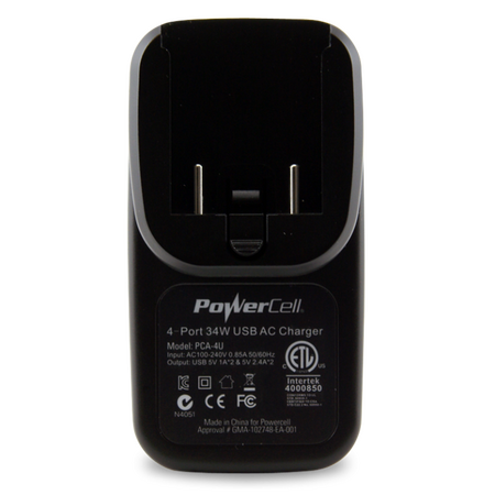 4 Port USB Portable Travel Charger | Compact Design | 2.4A & 1A Outputs | International Adaptors | by Powercell