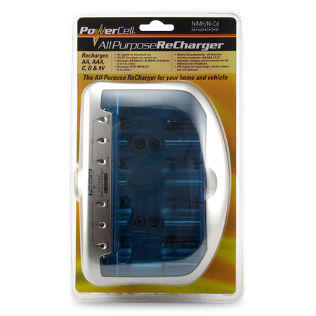 All Purpose Charger NiMH NiCad | Supports AA, AAA, C, D, 9V | 12V/240V Input | by Powercell