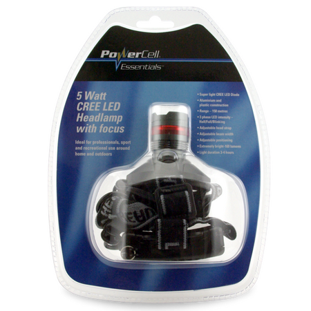 5W Cree R2 LED Head Light | 250 Lumens Output | Focusable Beam & Adjustable Strap | by Powercell