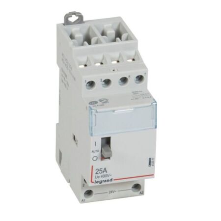 Contactor CX³   with front face handle 4 pole - 25A - 400V~ -  4 NO contacts with 24V~ coil - 2 modules