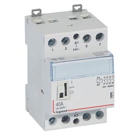 Contactor CX³   with front face handle 4 pole - 40A - 400V~ -  4 NO contacts with 24V~ coil - 3 modules