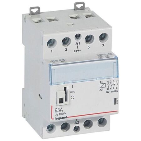 Contactor CX³   with front face handle 4 pole - 63A - 400V~ -  4 NO contacts with 24V~ coil - 3 modules
