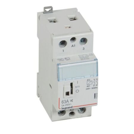 Low noise contactor CX³ with front face handle 2 pole - 63A - 250V~ -  2 NO contacts with 230V~ coil - 2 modules