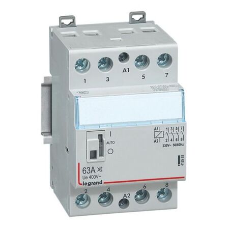 Low noise contactor CX³ with front face handle 4 pole - 63A - 400V~ -  4 NO contacts with 230V~ coil - 3 modules