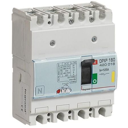 DPX³160 thermal magnetic release circuit breaker, 4 poles, with rated current of 125A and breaking capacity 16kA