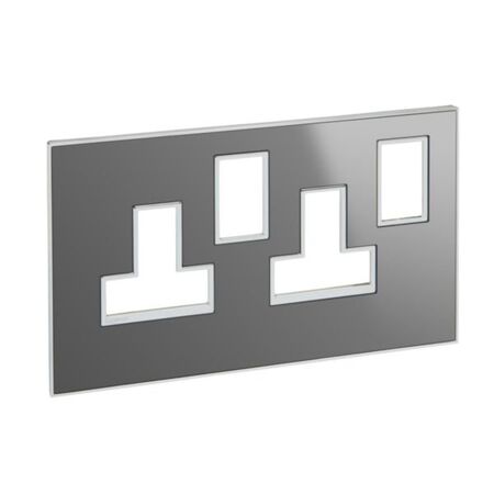 Arteor™ - British standard plate for 13 A twin switched socket outlet 2 gang - Reflective Metal - Stainless Steel