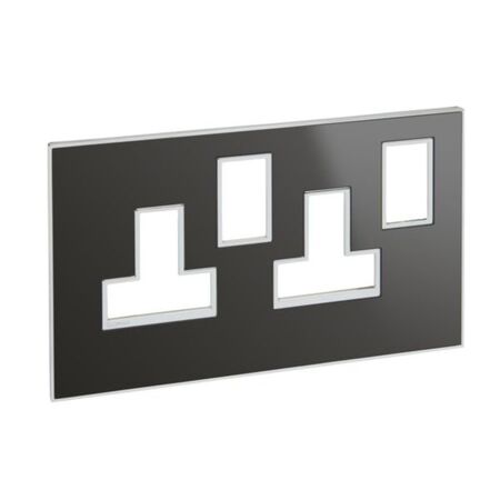 Arteor™ - British standard plate for 13 A twin switched socket outlet 2 gang - Reflective Metal - Black
