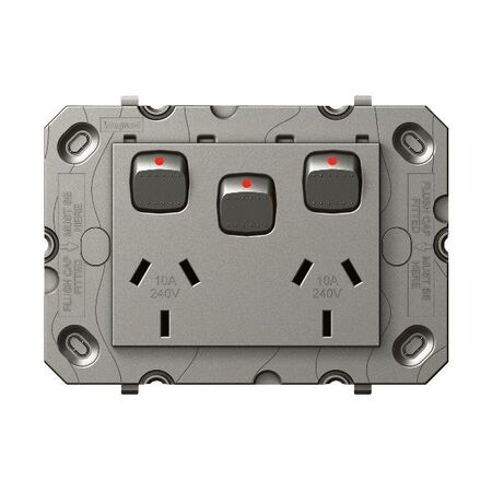 Legrand Arteor 770 Series 10A 2 Gang Horizontal Double Power Point with Extra Switch Magnesium