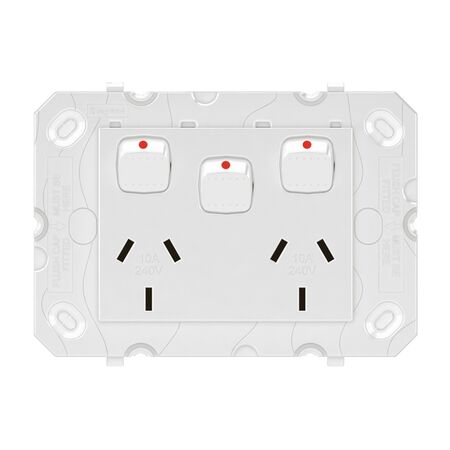 Legrand Arteor 770 Series 10A 2 Gang Horizontal Double Power Point with Extra Switch White