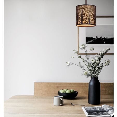 AUTUMN: Small Round Aged Bronze with Amber Lining Pendant Light