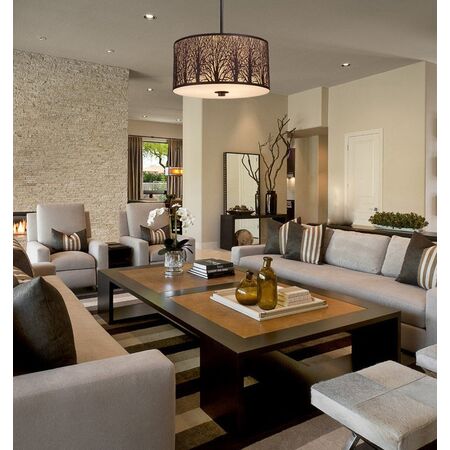AUTUMN: Large Drum Aged Bronze with Amber Lining Pendant Light
