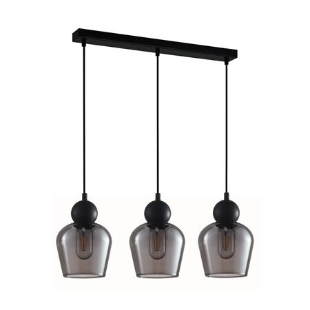 CHAMPAN: Interior Bronze Amber / Smokey Black Glass Ellipse Multiple Bar Base Pendant Lights