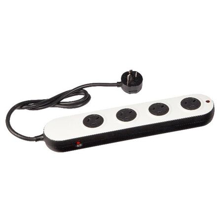 Powerboard - Child-safe 10A 2400W 4 outlets white overload protection 0.9m lead 900J surge