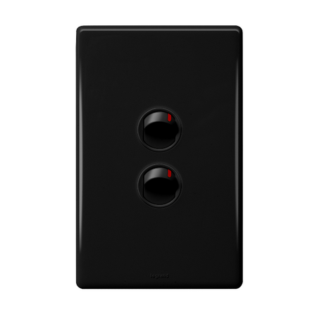 Excel Life 16AX 2 Way Single Pole Double Throw Vertical Rocker Switch 2 Gang Black