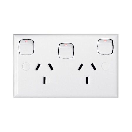 HPM Standard 10A Double Power Point with Extra Switch White