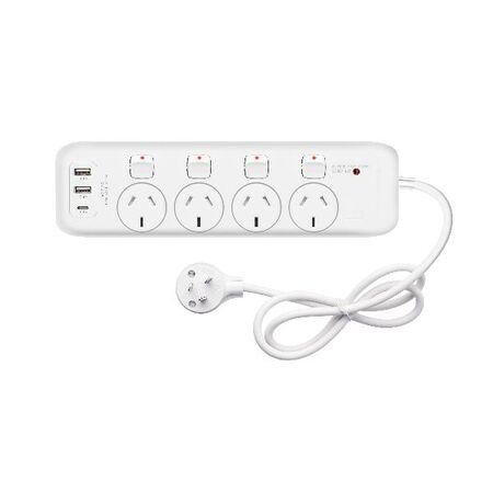 HPM General Purpose 4 Outlet USB Switched Powerboard White