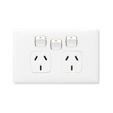 HPM Linea Horizontal Double Power Point with Extra Switch White