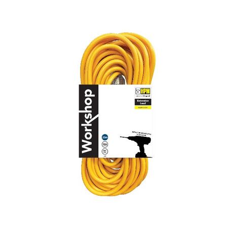 HPM Workshop 10A 3 Core 1.0mm²  Extension Lead 25m Yellow