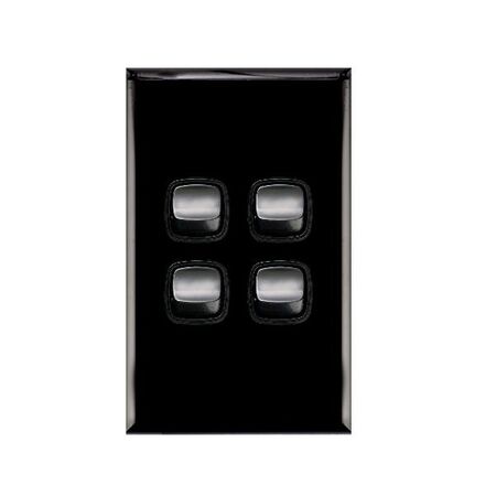HPM Excel 10A 4 Gang Single Pole Double Throw Vertical Rocker Switch Gloss Black