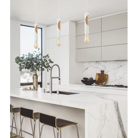 IDA: Interior Iron & Blonde Wood Tube Pendant Lights