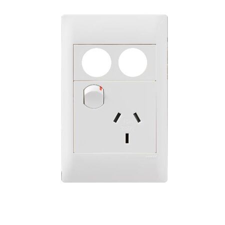 Excel Life - Common plate - Vertical single powerpoint 1 gang 10A 240V a.c. with 2 extra holes white