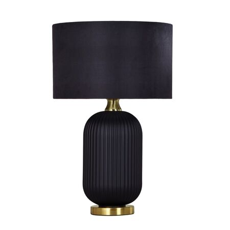 LUSSO: Interior Black Drum Shade Ceramic Base with Antique Brass Highlight Table Lamps