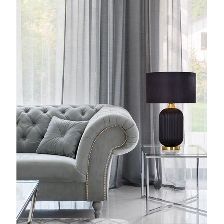 LUSSO: Interior Black Drum Shade Ceramic Base with Antique Brass Highlight Table Lamps
