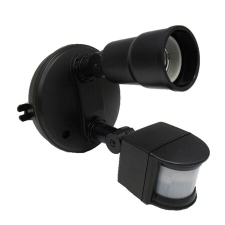 Nelson 200W Outdoor Incandescent Single Floodlight with Manual PIR Sensor Black Lamps Included