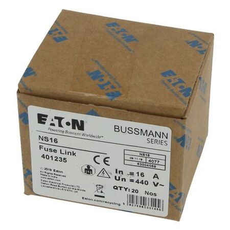 Eaton Bussmann series low voltage british standard fuse, 16A, AC 440 V, V88/F1, 15 x 62 mm, gL/gG