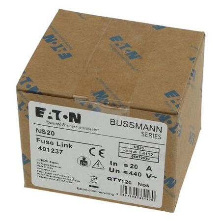Eaton Bussmann series low voltage british standard fuse, 20A, AC 440 V, V88/F1, 15 x 62 mm, gL/gG