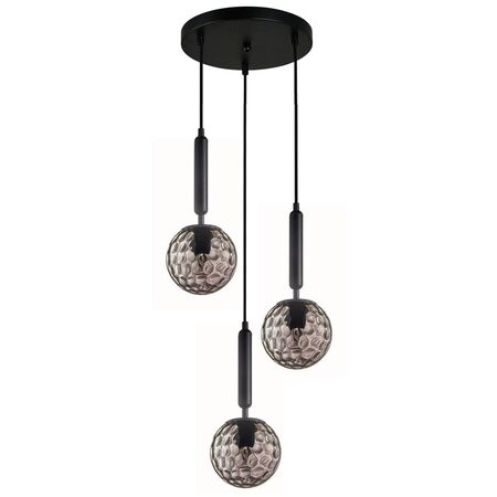 TRATTINO: Interior Bronze Amber / Smokey Black Spherical Glass Multiple Round Base Pendant Lights