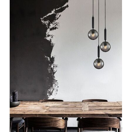 TRATTINO: Interior Bronze Amber / Smokey Black Spherical Glass Multiple Round Base Pendant Lights