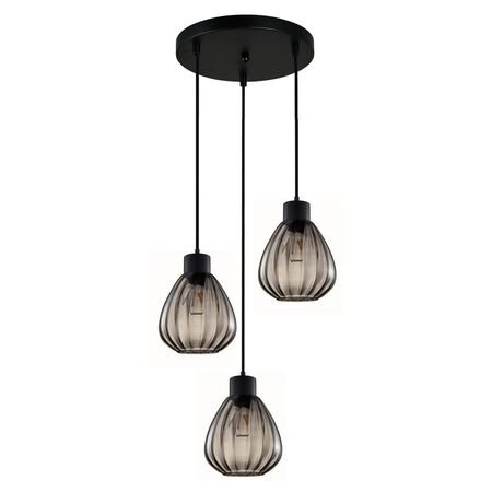 TULIP: Interior Bronze Amber / Smokey Black Wine Glass Ribbed Multiple Round Base Pendant Lights