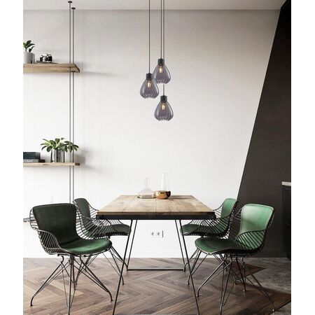 TULIP: Interior Bronze Amber / Smokey Black Wine Glass Ribbed Multiple Round Base Pendant Lights