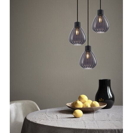 TULIP: Interior Bronze Amber / Smokey Black Wine Glass Ribbed Multiple Round Base Pendant Lights