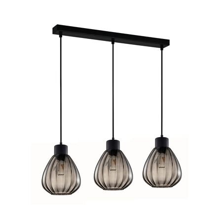 TULIP: Interior Bronze Amber / Smokey Black Wine Glass Ribbed Multiple Bar Base Pendant Lights