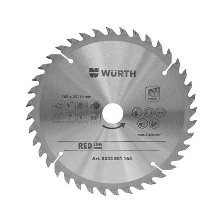 Circular Saw Blade for Wood | 185mm Diameter | 40 Teeth | Thin Kerf Design | by Wurth