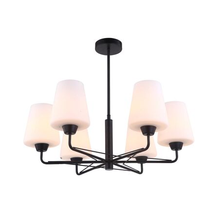 ABBEY: Interior Traditional 6 Lamps Opal Glass Pendant Lights