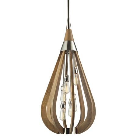 BONITO: Rustic Large Taupe / Winter Moss Wood Tear Drop Pendant Light