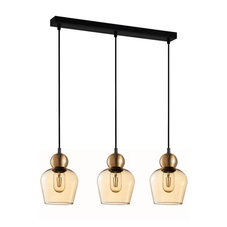 CHAMPAN: Interior Bronze Amber / Smokey Black Glass Ellipse Multiple Bar Base Pendant Lights