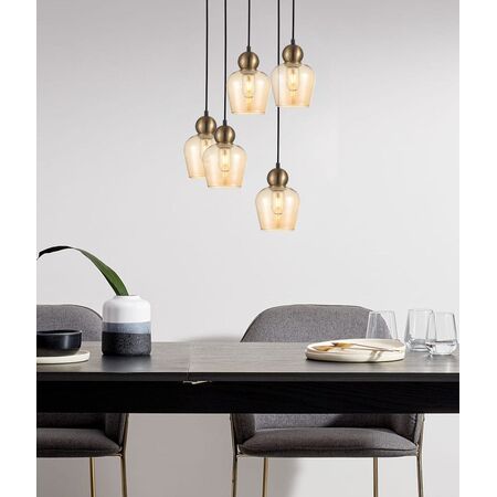 CHAMPAN: Interior Bronze Amber / Smokey Black Glass Ellipse Pendant Lights